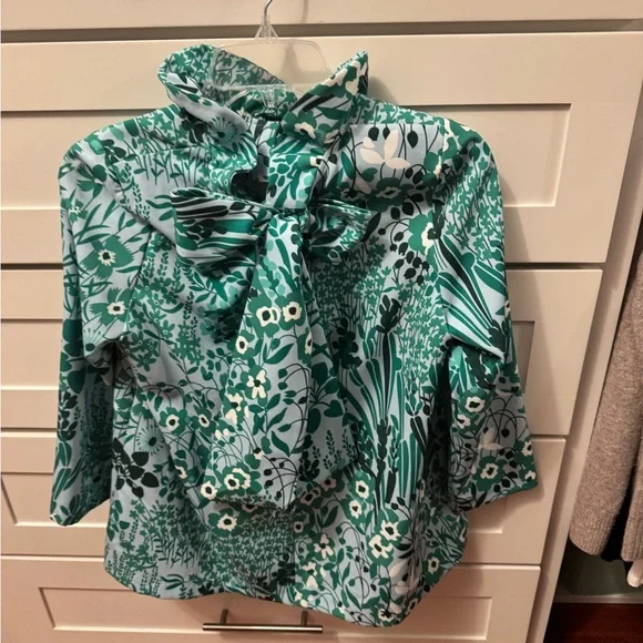 Tuckernuck Faye Wildflower Floral Blouse Ruffle High Neck Bow Accent SzS - Picture 5 of 7